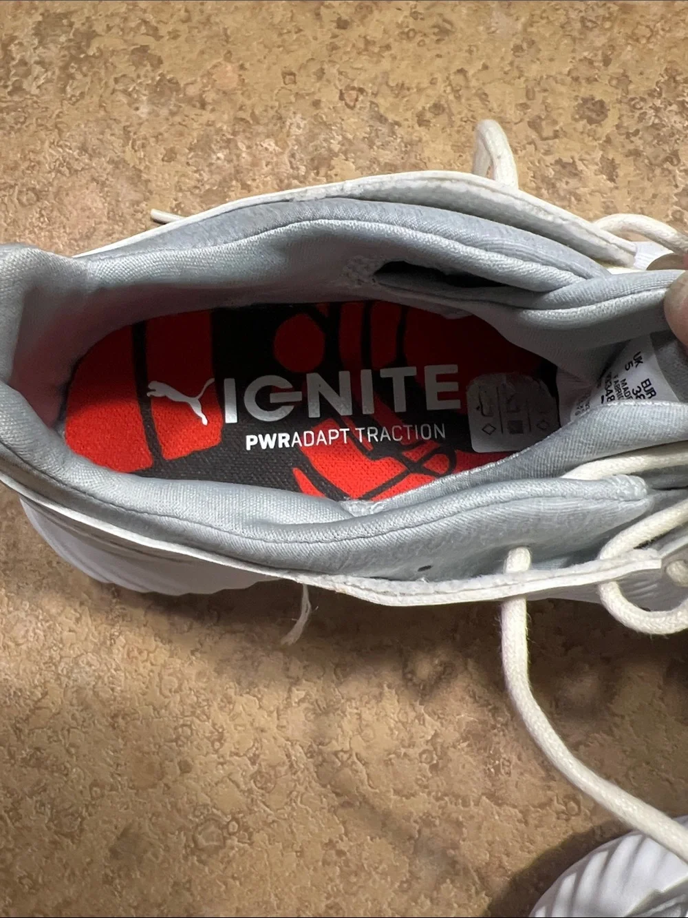 Puma Ignite PWRADAPT Men’s or Women’s White Golf Sneakers with Tan Accents